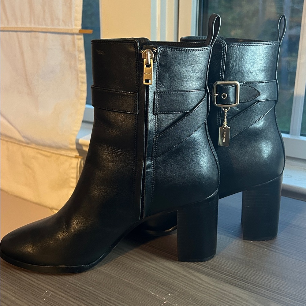 Coach Black Leather Boots with Buckle - Picture 3 of 7